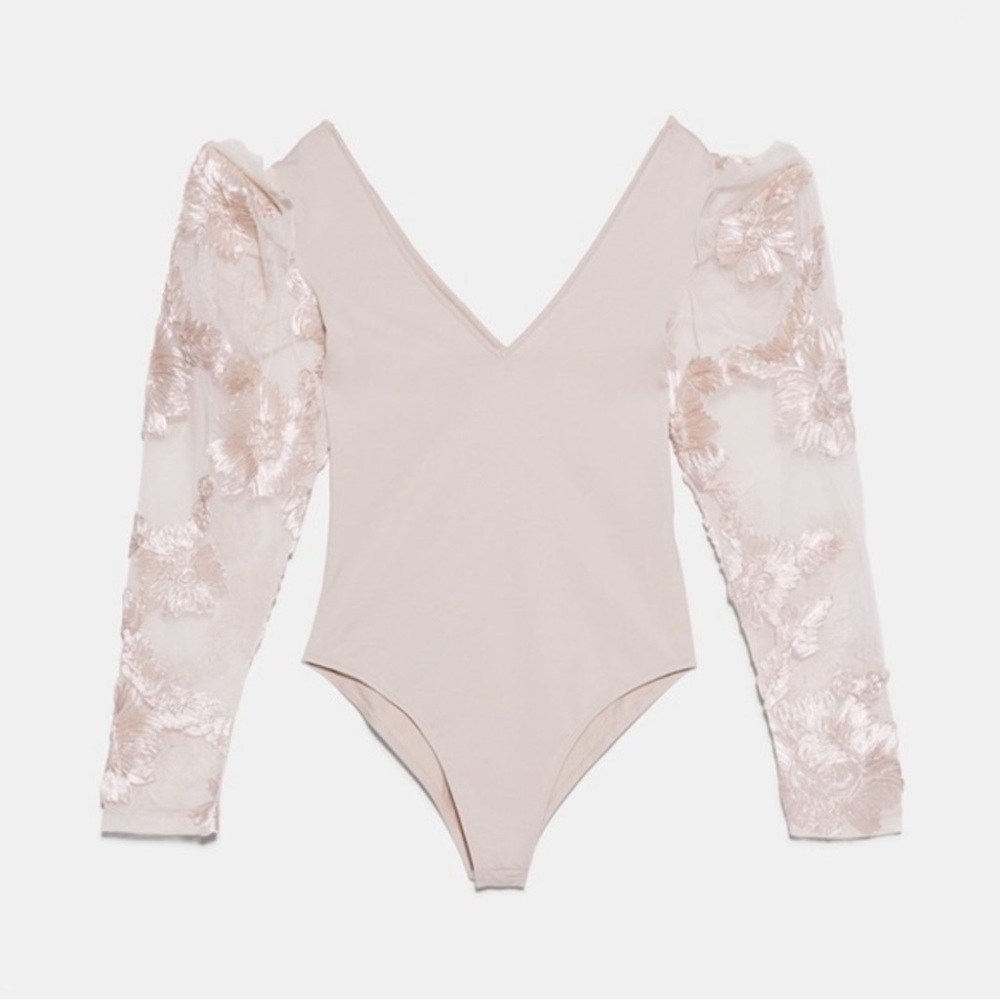 Zara Tulle Embroidered Sleeve Bodysuit 1014/402